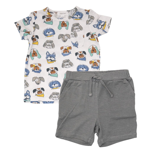 Crew Neck Tee and Short Set in Furry Friends  - Doodlebug's Children's Boutique