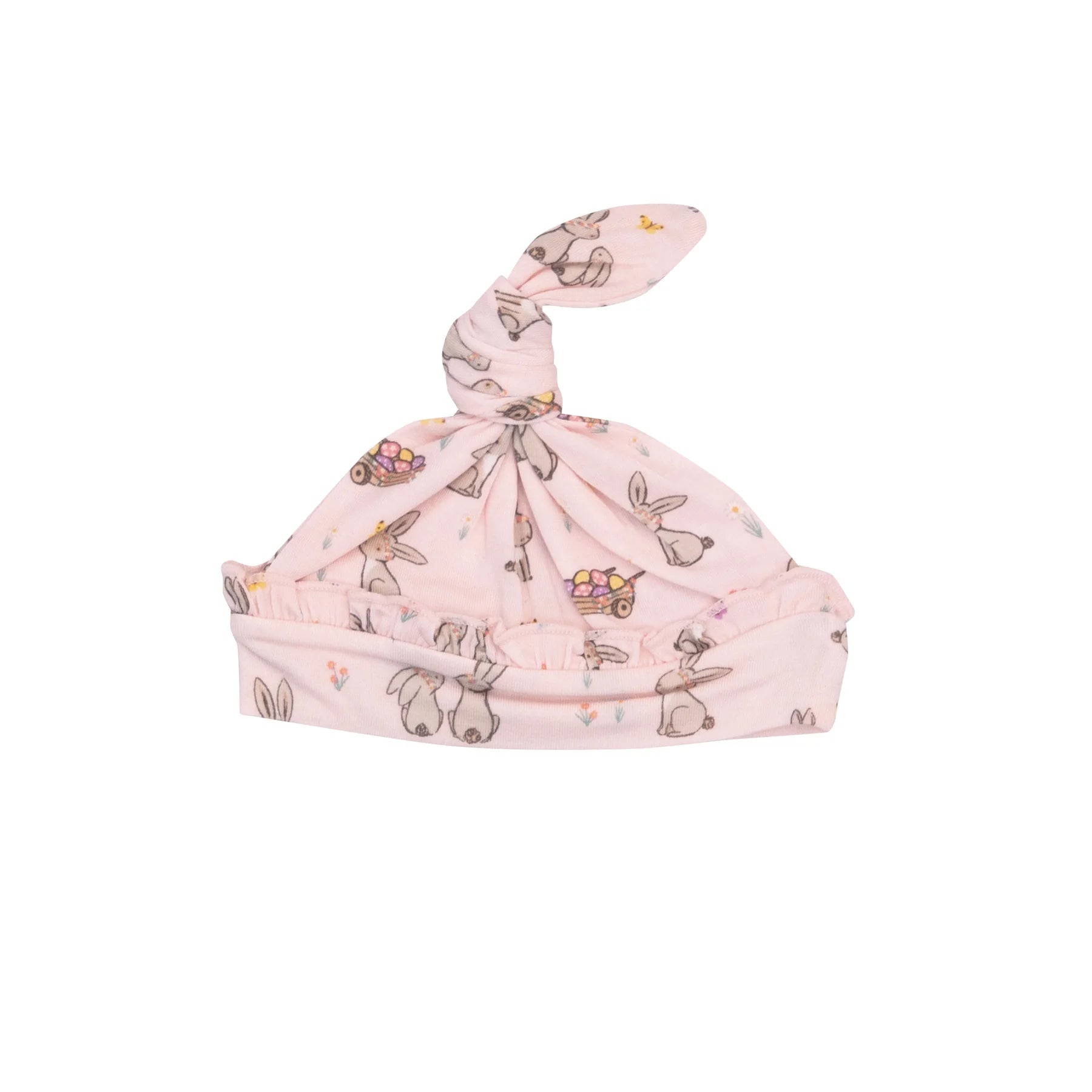 Ruffle Knotted Hat in Pink Bunnies  - Doodlebug's Children's Boutique