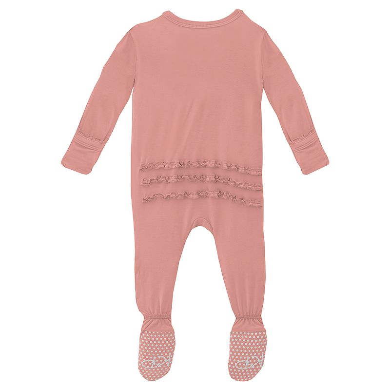 Muffin Ruffle Footie with Zipper in Blush  - Doodlebug's Children's Boutique