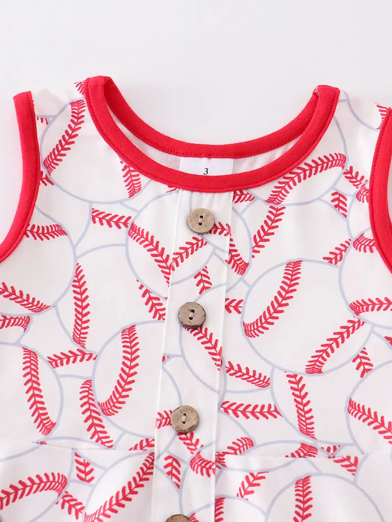 Baseball Print Sleeveless Dress  - Doodlebug's Children's Boutique