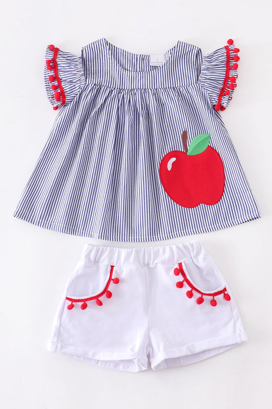 Apple Flutter Pom Pom Short Set  - Doodlebug's Children's Boutique
