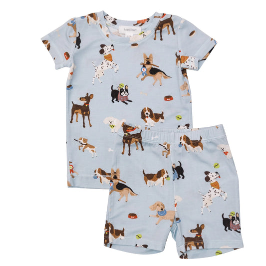 Loungewear Short Set in Doggy Daycare Blue  - Doodlebug's Children's Boutique