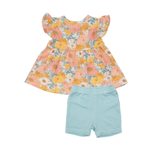 Ruffle Swing Top & Biker Shorts Set in Groovy Garden  - Doodlebug's Children's Boutique