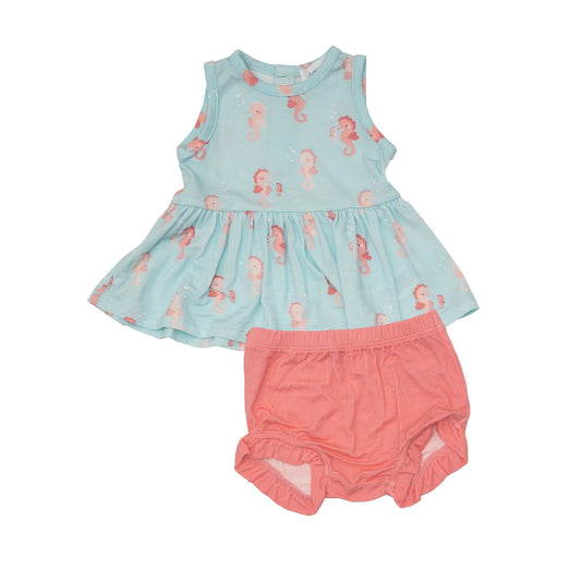 Peplum Tank and Bloomer Set in Baby Pink Seahorses  - Doodlebug's Children's Boutique