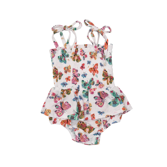 Smocked Bubble with Skirt in Geo Butterfly  - Doodlebug's Children's Boutique