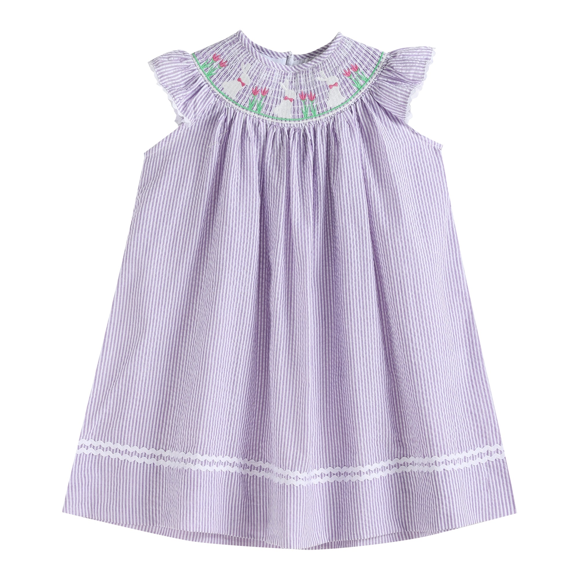 Purple Seersucker Easter Bunny Smocked Bishop Dress Doodlebug s Grow Children s Boutique