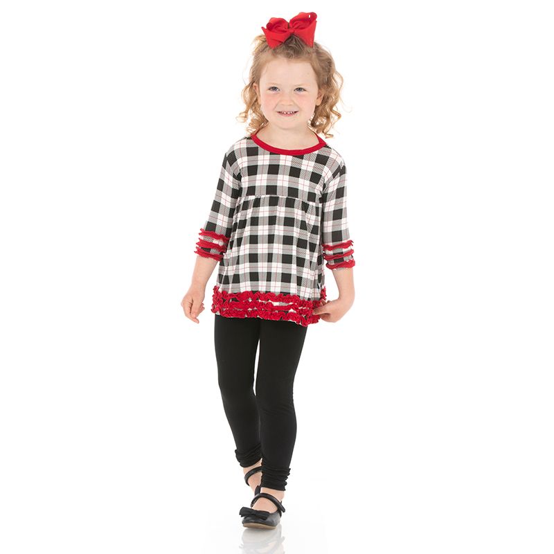 Print Long Sleeve Babydoll Outfit Set in Midnight Holiday Plaid  - Doodlebug's Children's Boutique