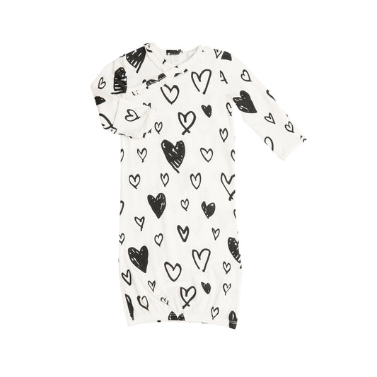 Kimono Gown in Black and White Hearts  - Doodlebug's Children's Boutique
