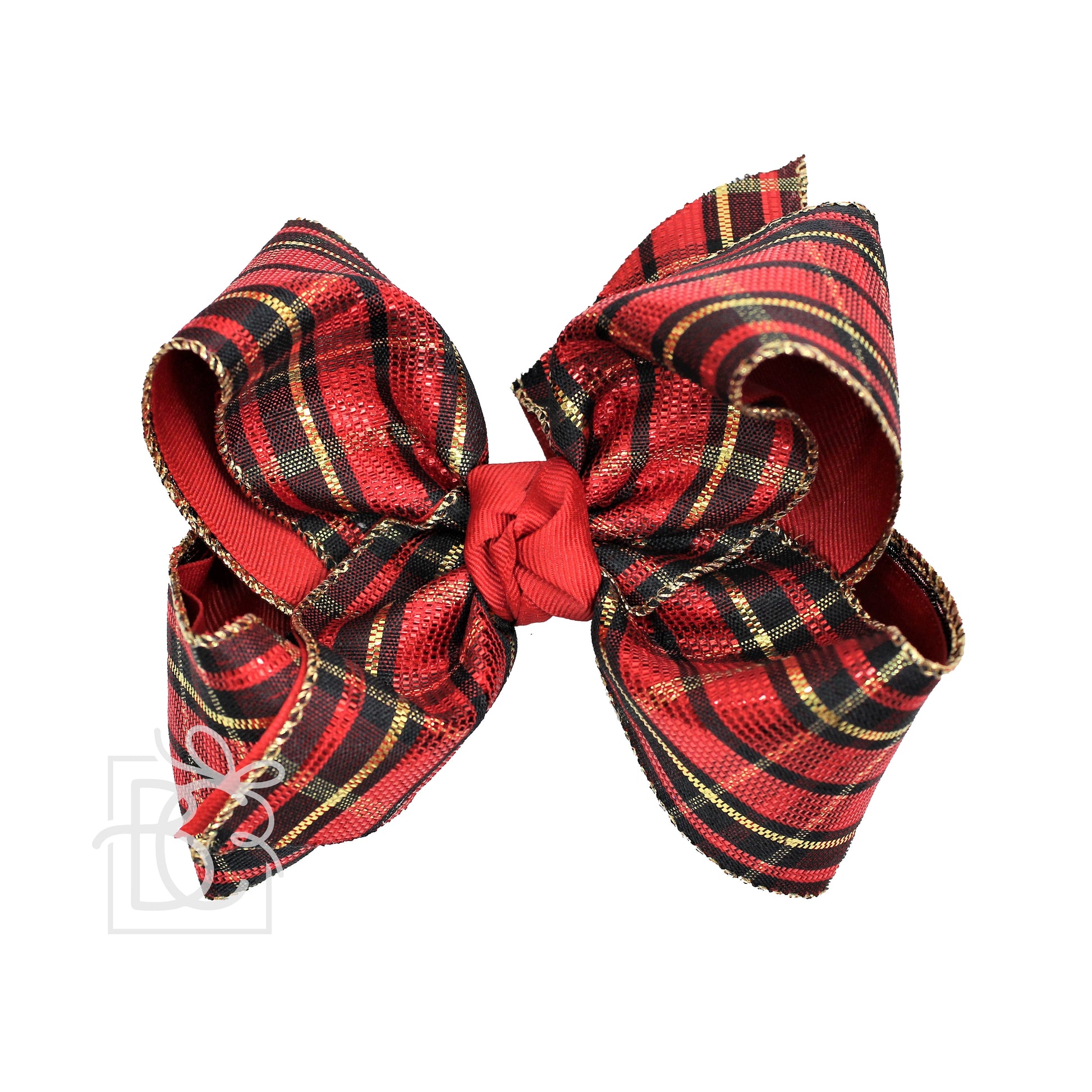 Red, Black, Gold Christmas Plaid Bow  - Doodlebug's Children's Boutique