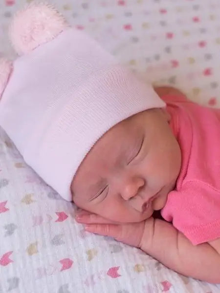 Pink Fuzzy Bear Newborn Hospital Hat  - Doodlebug's Children's Boutique