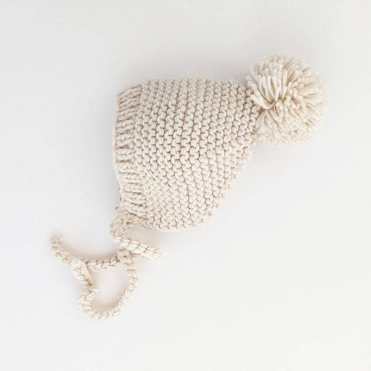 Natural Garter Stitch Knit Bonnet  - Doodlebug's Children's Boutique