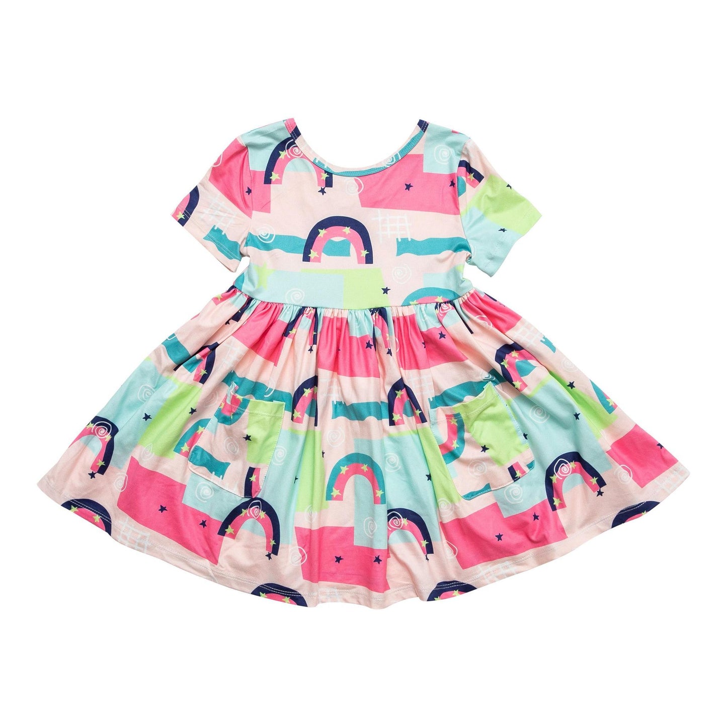 Rainbow Road Short Sleeve Pocket Dress  - Doodlebug's Children's Boutique