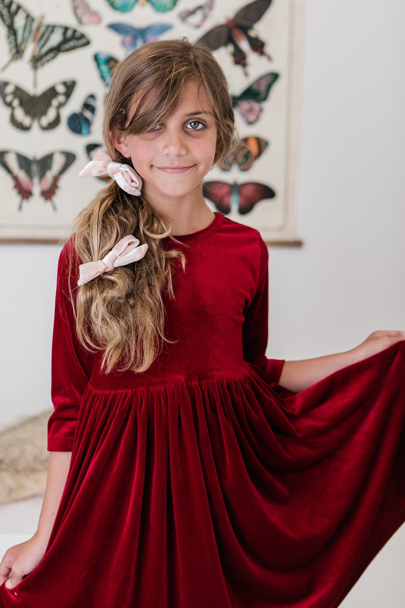 Cranberry Velvet Twirl Dress  - Doodlebug's Children's Boutique