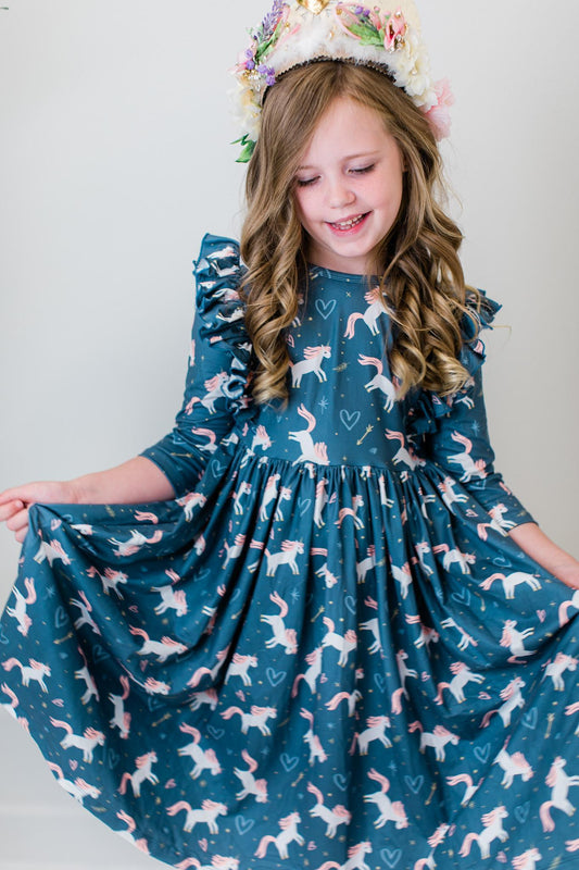 Unicorn Wish Ruffle Twirl Dress  - Doodlebug's Children's Boutique