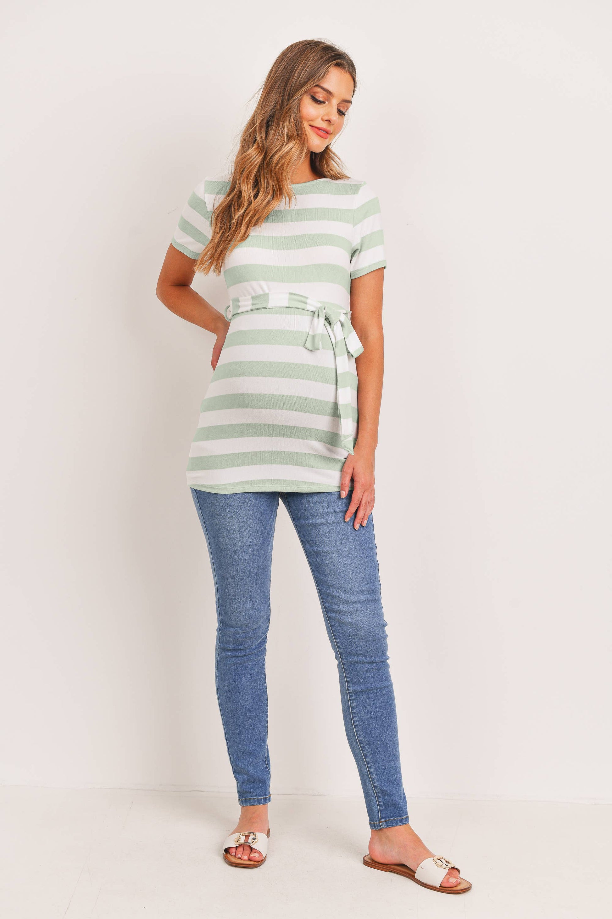 Mint Striped Maternity Tunic with Tie  - Doodlebug's Children's Boutique