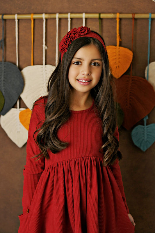 Crimson Ribbed Pocket Dress  - Doodlebug's Children's Boutique