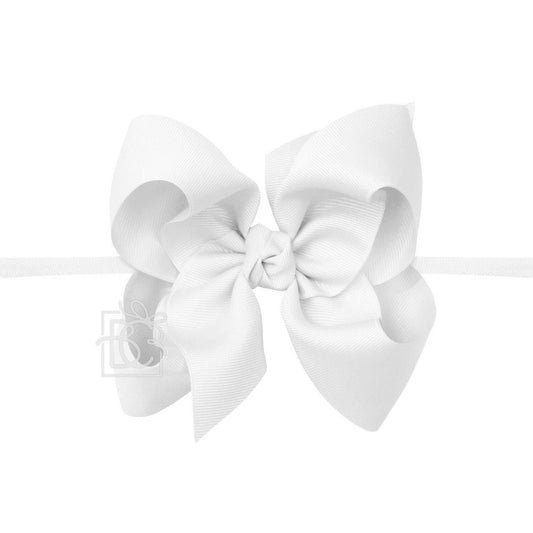 Nylon Headband with Huge Bow in White  - Doodlebug's Children's Boutique