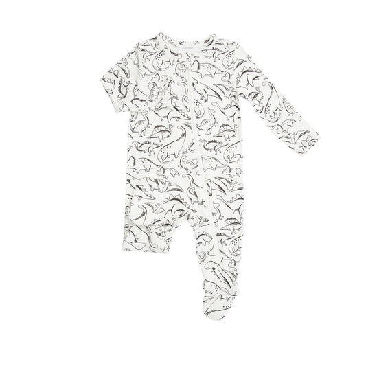 Zipper Footie in Black Dino  - Doodlebug's Children's Boutique