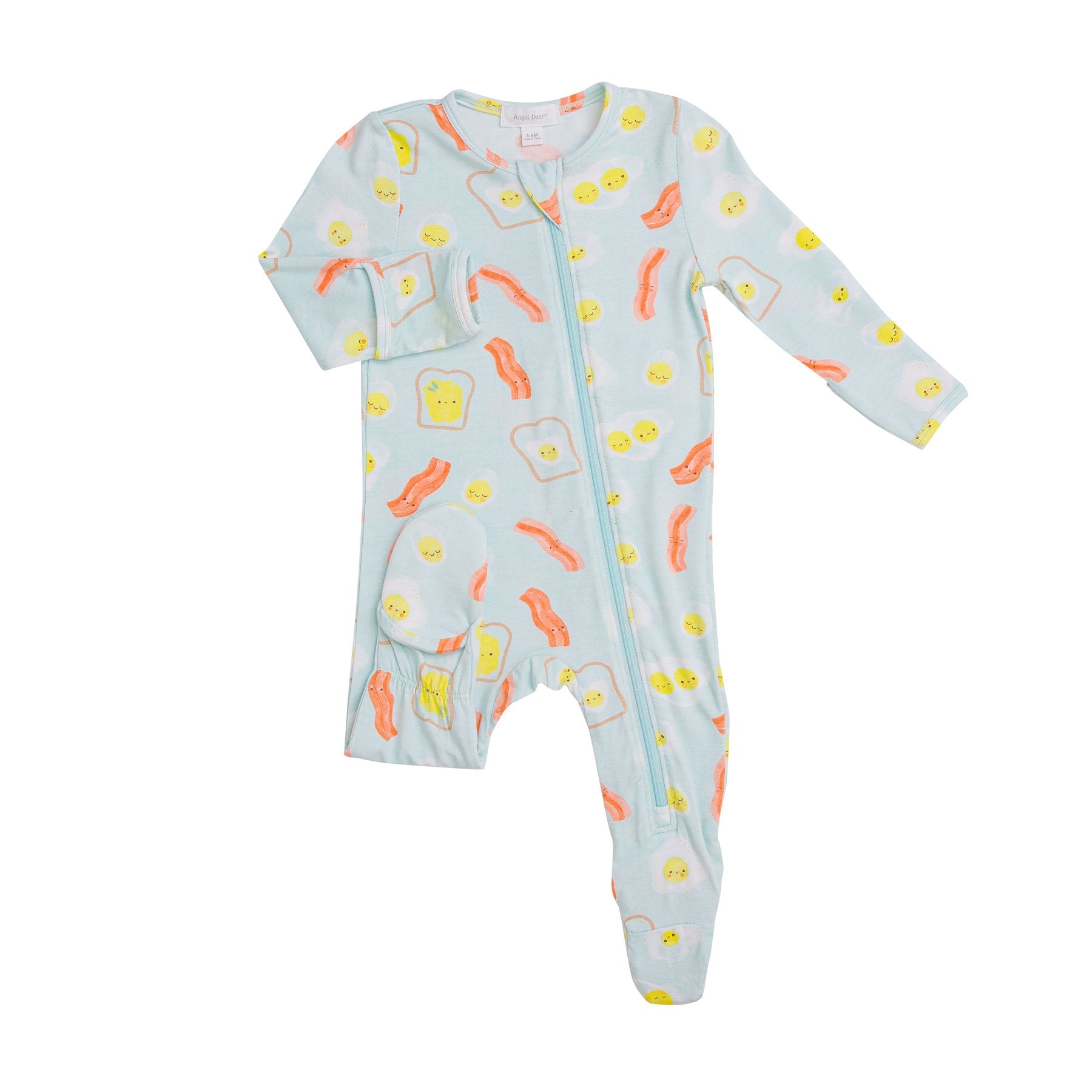 Zipper Footie in Blue Bacon and Eggs  - Doodlebug's Children's Boutique