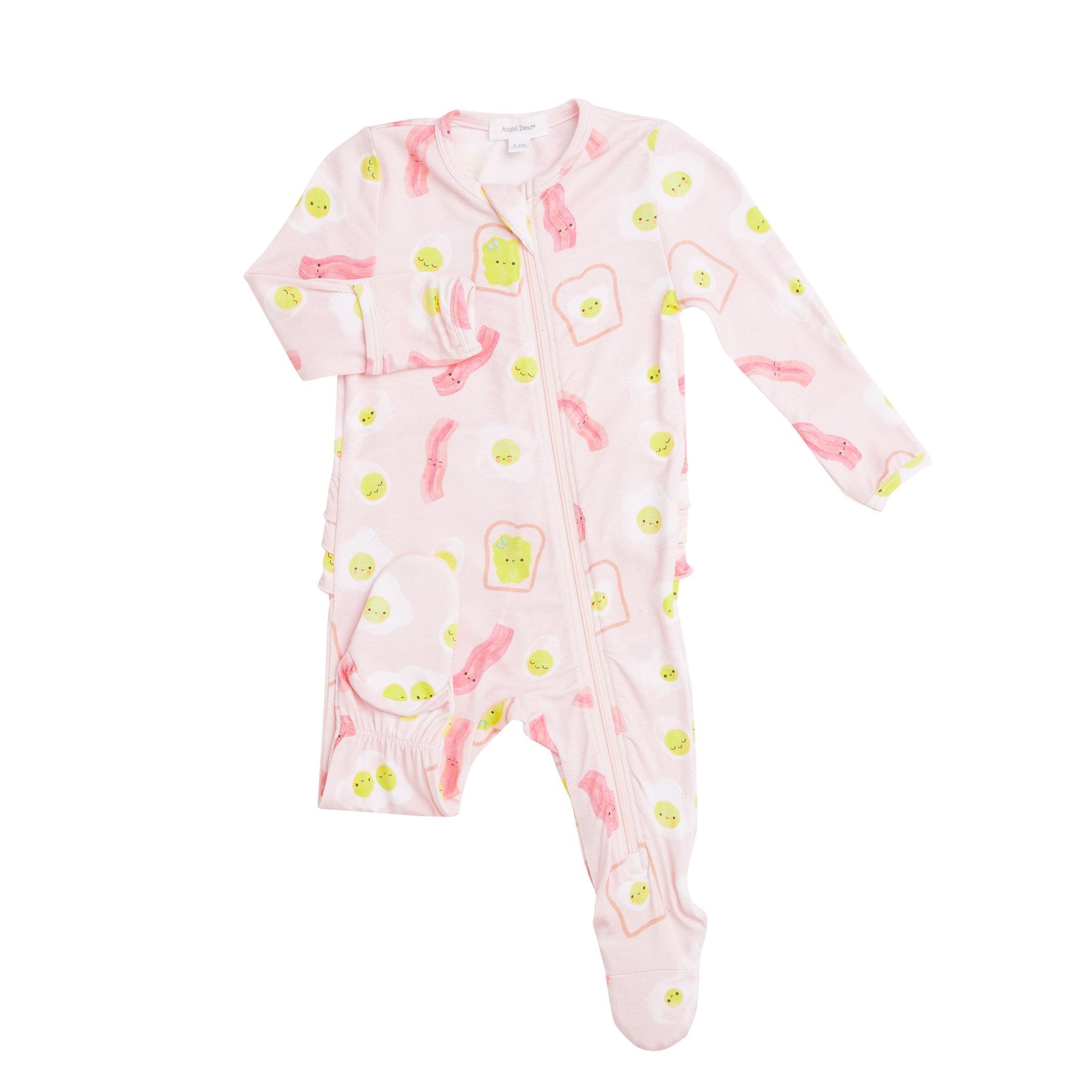 Zipper Footie in Pink Bacon and Eggs  - Doodlebug's Children's Boutique