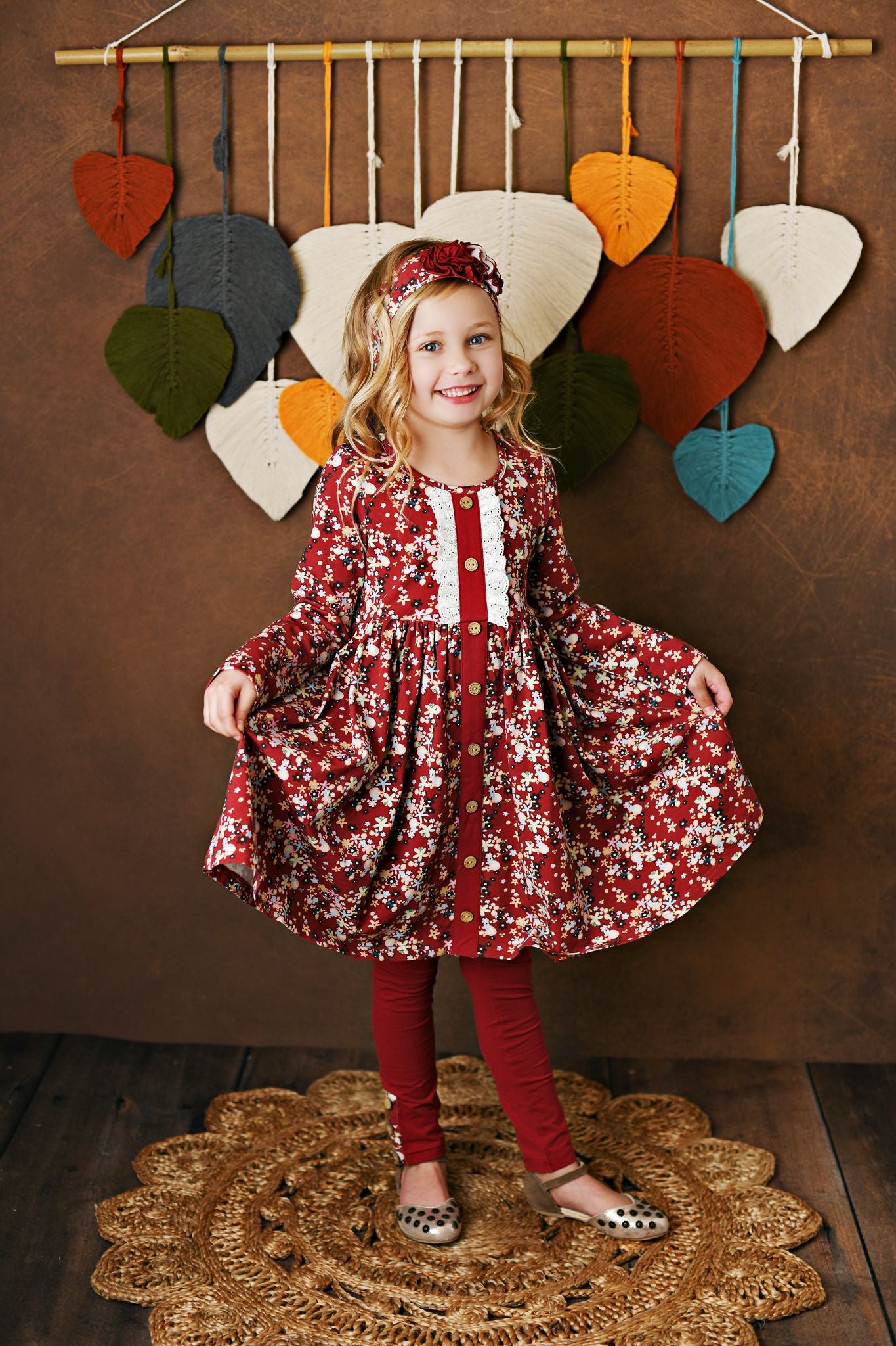 Crimson Floral Dress with Legging Set  - Doodlebug's Children's Boutique