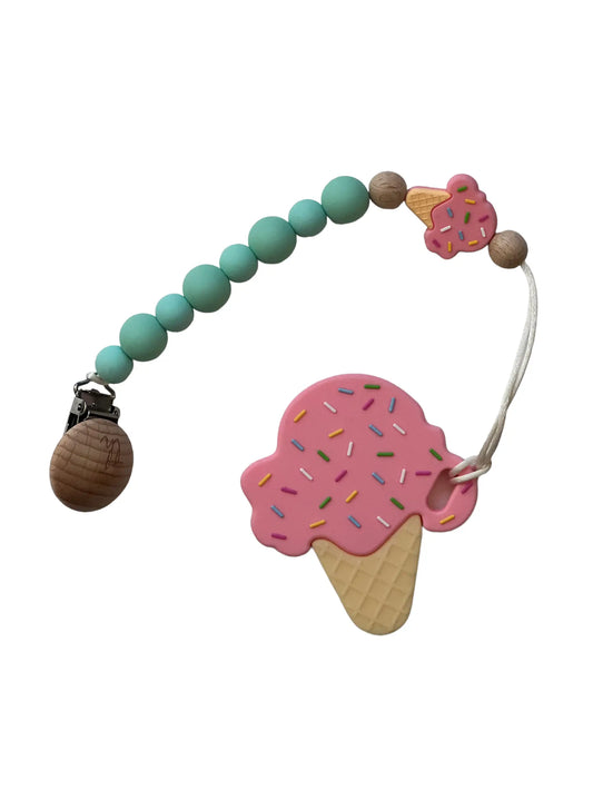 Strawberry Ice Cream Teether & Clip  - Doodlebug's Children's Boutique