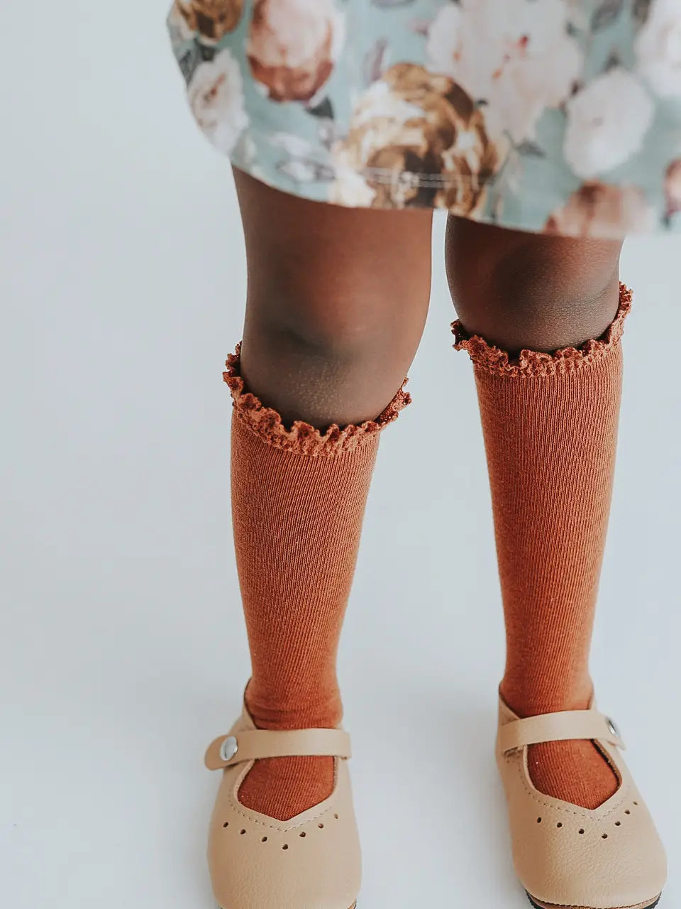 Lace Top Knee Highs in Sugar Almond  - Doodlebug's Children's Boutique