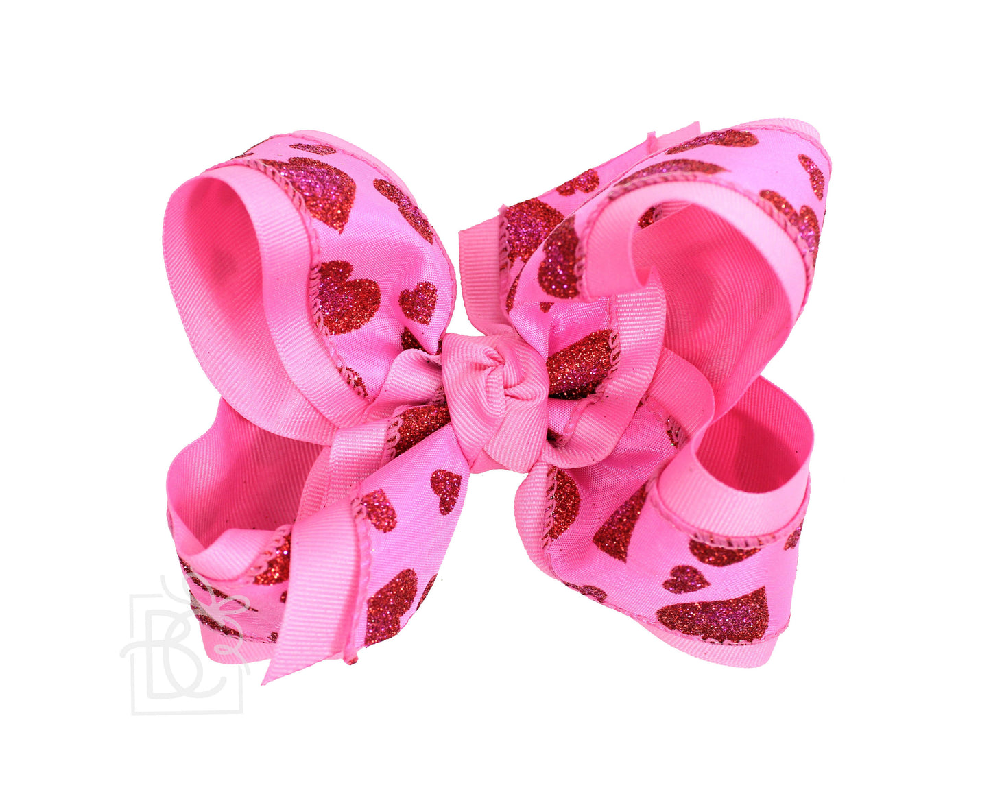 Large Glitter Heart Bow in Pink  - Doodlebug's Children's Boutique