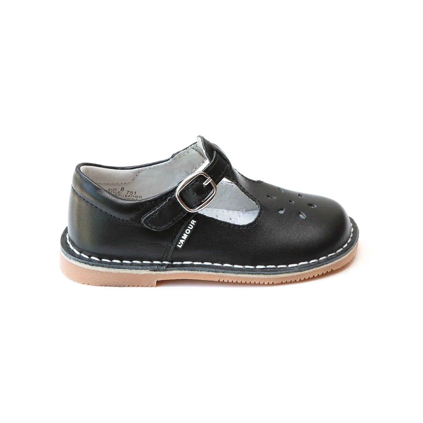 Joy Classic Leather T-Strap Mary Jane in Black  - Doodlebug's Children's Boutique