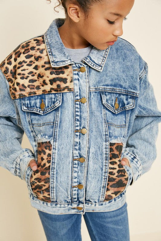 Acid Wash Leopard Denim Jacket  - Doodlebug's Children's Boutique