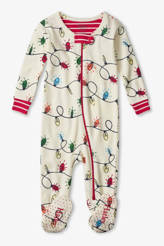 Glowing Holiday Lights Footed Coverall  - Doodlebug's Children's Boutique