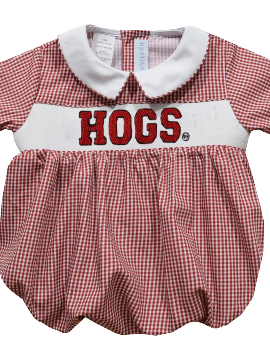 Arkansas Smocked Red Gingham Short Sleeve Boy Bubble  - Doodlebug's Children's Boutique
