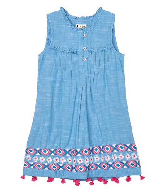 Chambray Floral Pin Tuck Dress  - Doodlebug's Children's Boutique