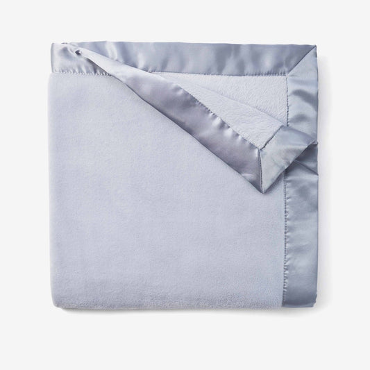 Pale Blue Satin Trim Fleece Stroller Blanket  - Doodlebug's Children's Boutique