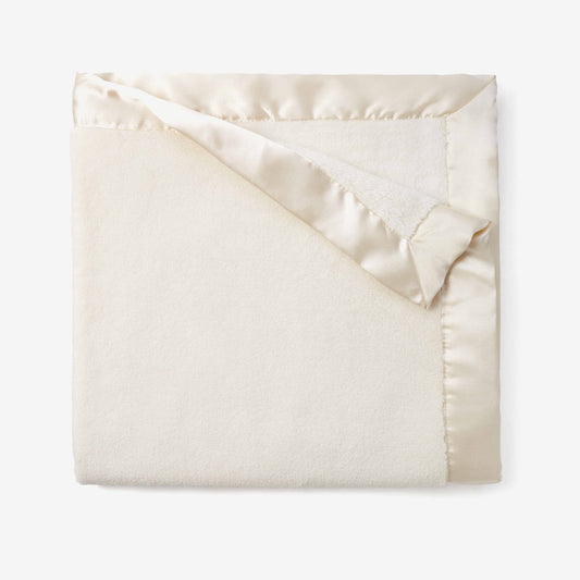 Cream Satin Trim Fleece Stroller Blanket  - Doodlebug's Children's Boutique