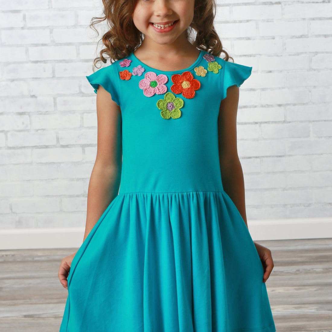 Spring Day Dress in Scuba Blue  - Doodlebug's Children's Boutique