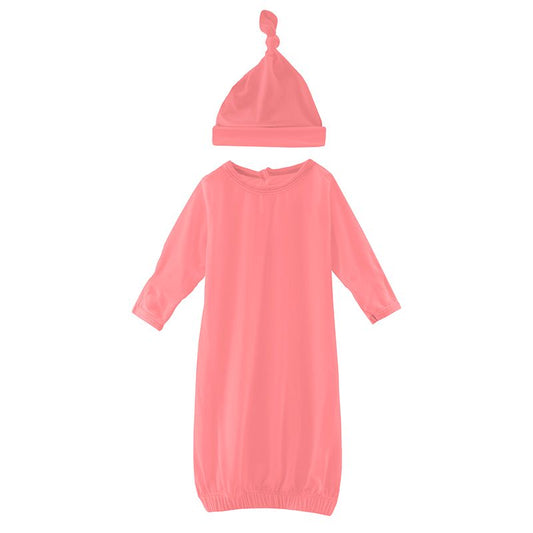 Solid Layette Gown and Hat Set in Strawberry  - Doodlebug's Children's Boutique