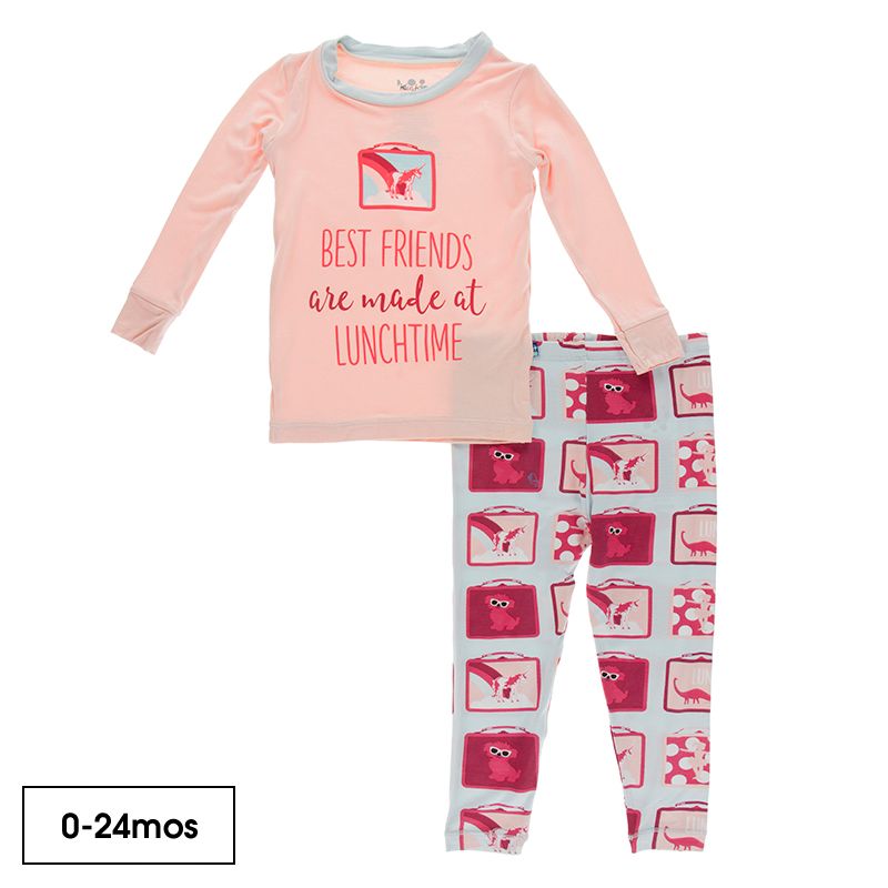 Long Sleeve Graphic Tee Pajama Set in Illusion Blue Lunchboxes  - Doodlebug's Children's Boutique
