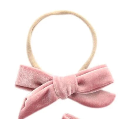 Vintage Pink Velvet Bow on Nylon  - Doodlebug's Children's Boutique