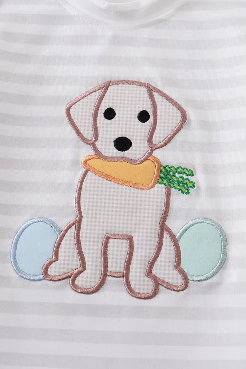 Easter Dog Eggs Applique Stripe Tee  - Doodlebug's Children's Boutique