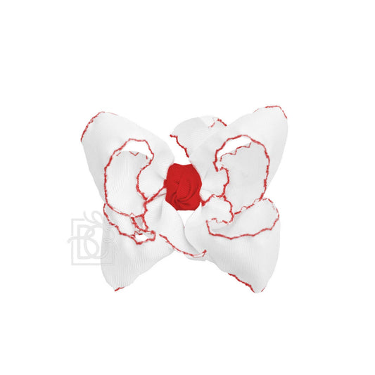 Large Crochet Edge Bow in White and Red  - Doodlebug's Children's Boutique
