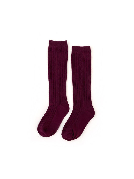 Cable Knit Knee High Socks in Wine  - Doodlebug's Children's Boutique