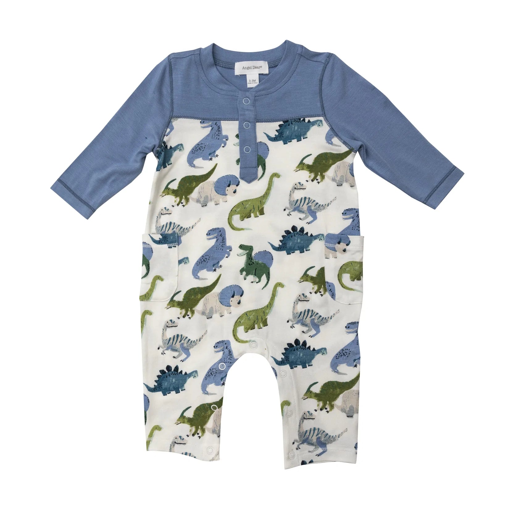 Romper with Pockets in Painterly Dinos  - Doodlebug's Children's Boutique