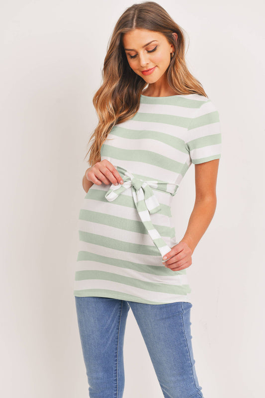 Mint Striped Maternity Tunic with Tie  - Doodlebug's Children's Boutique