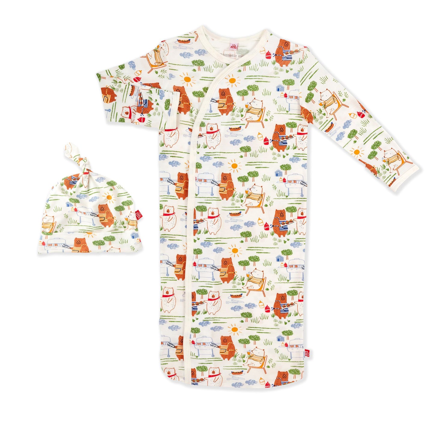 BBQ Bears Modal Magnetic Gown and Hat Set  - Doodlebug's Children's Boutique