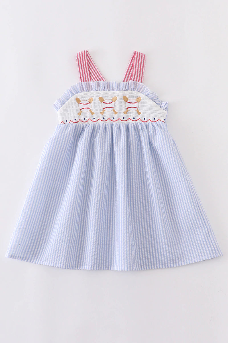 Striped Baseball Smocked Dress  - Doodlebug's Children's Boutique