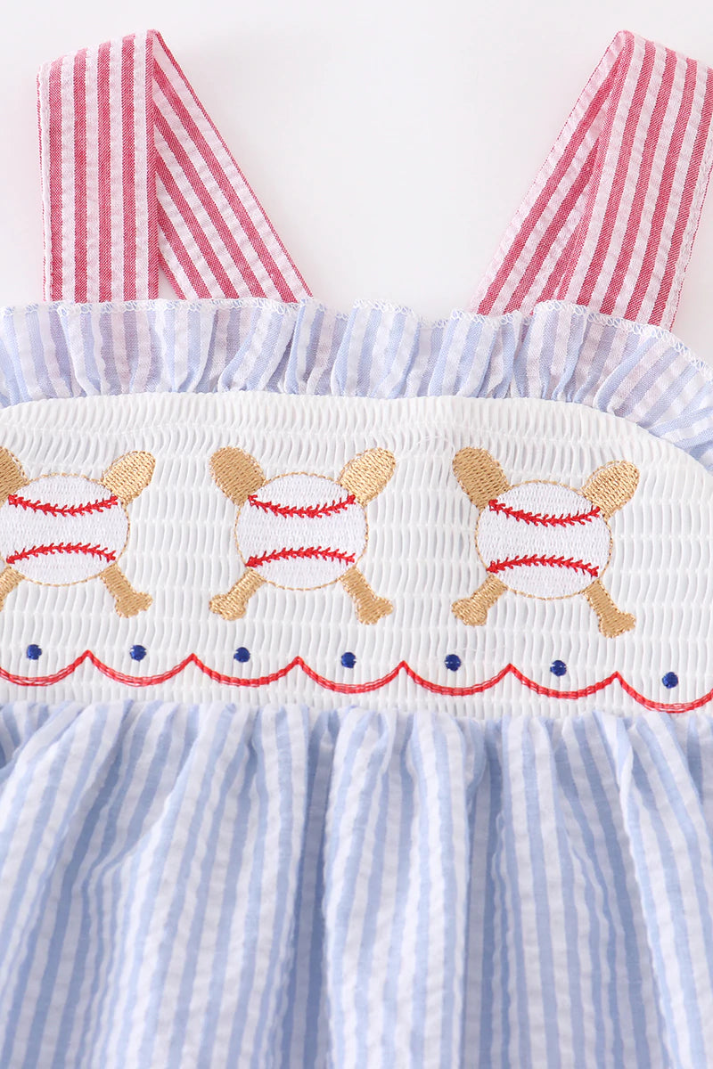 Striped Baseball Smocked Dress  - Doodlebug's Children's Boutique