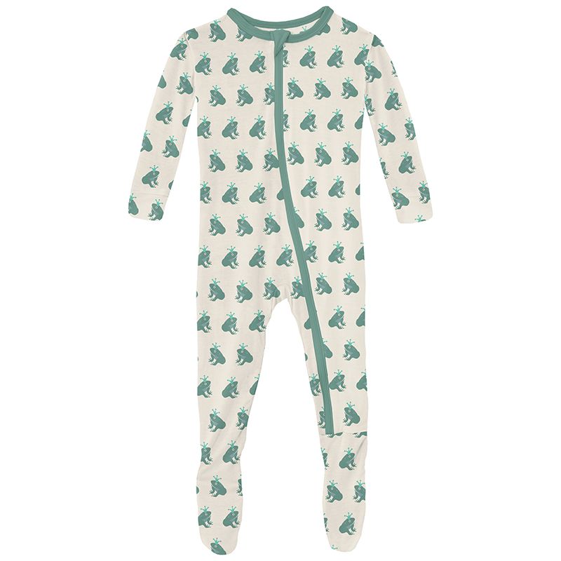Print Footie with Zipper in Natural Frog Prince  - Doodlebug's Children's Boutique