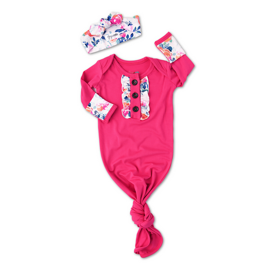 Penelope and Bella Knotted Ruffle Button Gown and Headband  - Doodlebug's Children's Boutique