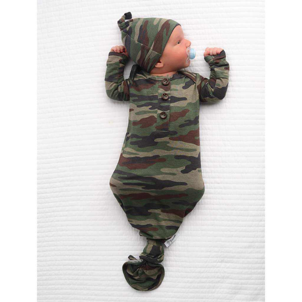 Camo Knotted Button Gown and Hat  - Doodlebug's Children's Boutique